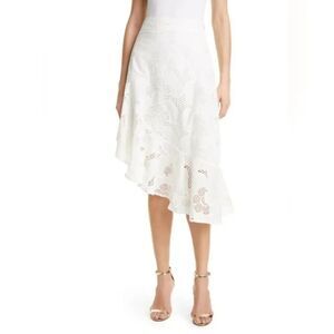 Milly Mae Pieres Asymmetrical Eyelet White Cotton Midi Skirt